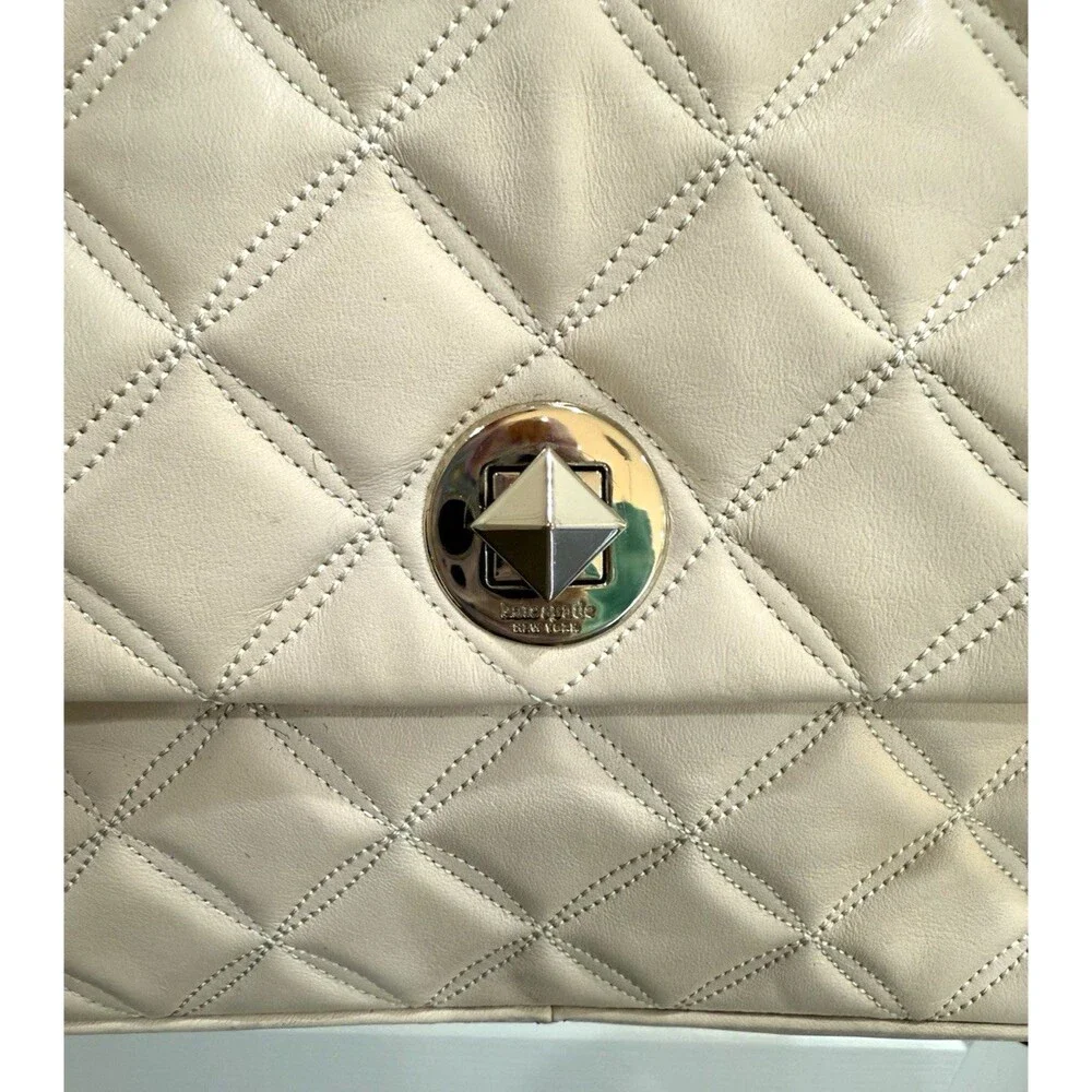 KATE SPADE Quilted Crinkle Leather Natalia Med Flap Shoulder Parchment Bone